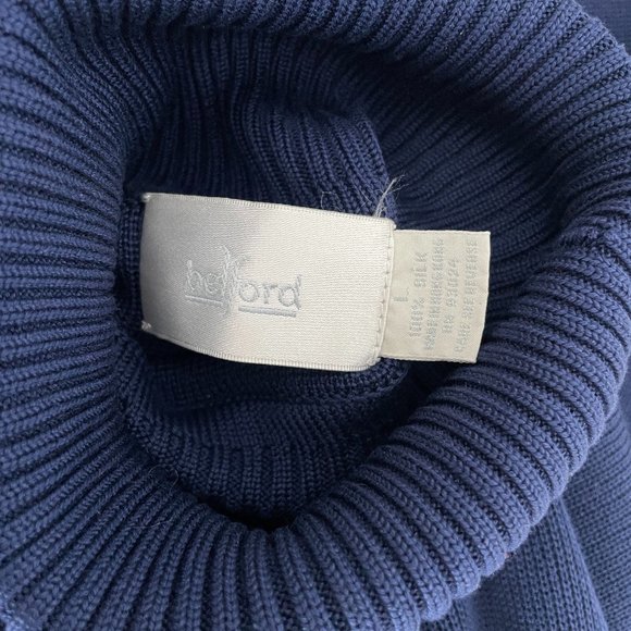 Vintage Belford 100% silk knit long sleeve turtleneck sweater in navy blue L - Picture 9 of 11